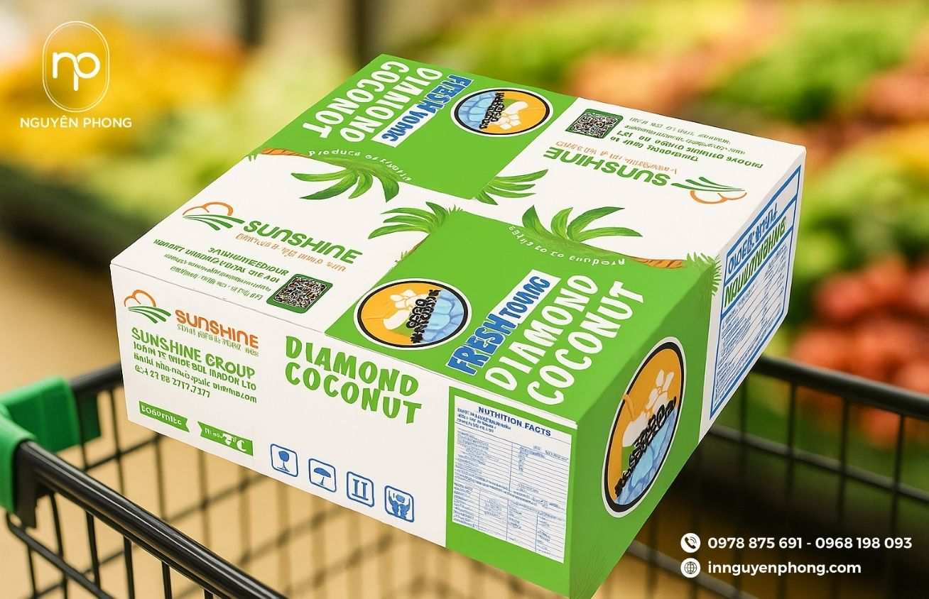 Thùng carton đựng dừa in màu đẹp